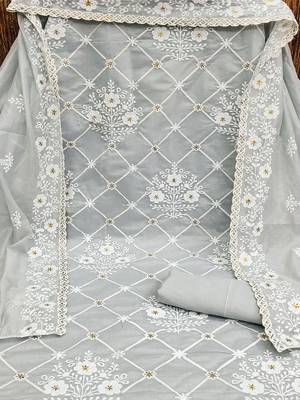 Floral Embroidered Sequined Unstitched Dress Material 3