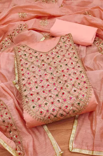 Embroidered Sequinned Art Silk Unstitched Dress Material