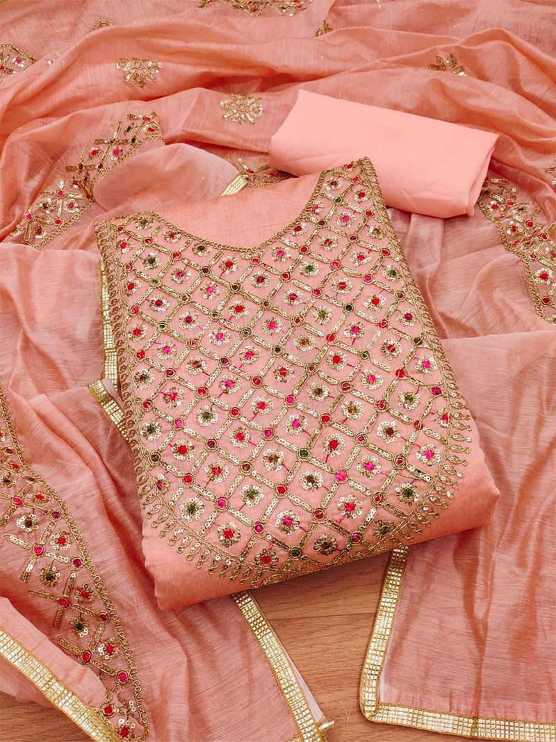 Embroidered Sequinned Art Silk Unstitched Dress Material