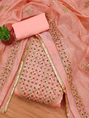 Embroidered Sequinned Art Silk Unstitched Dress Material 2