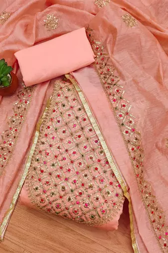 Embroidered Sequinned Art Silk Unstitched Dress Material