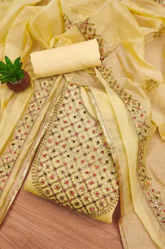 embroidered art silk unstitched dress material