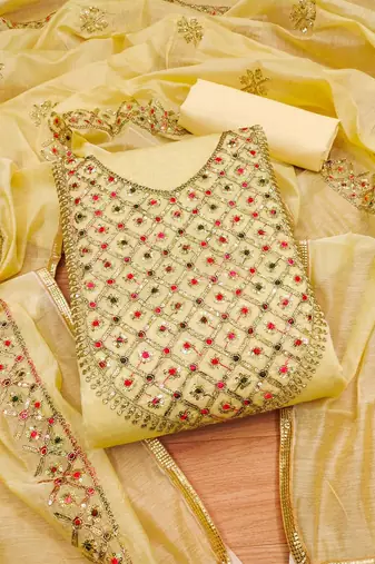 embroidered art silk unstitched dress material