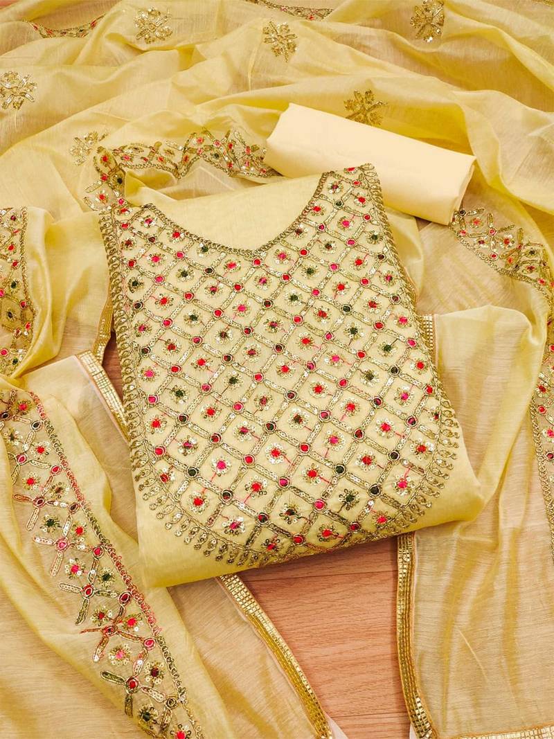 embroidered art silk unstitched dress material