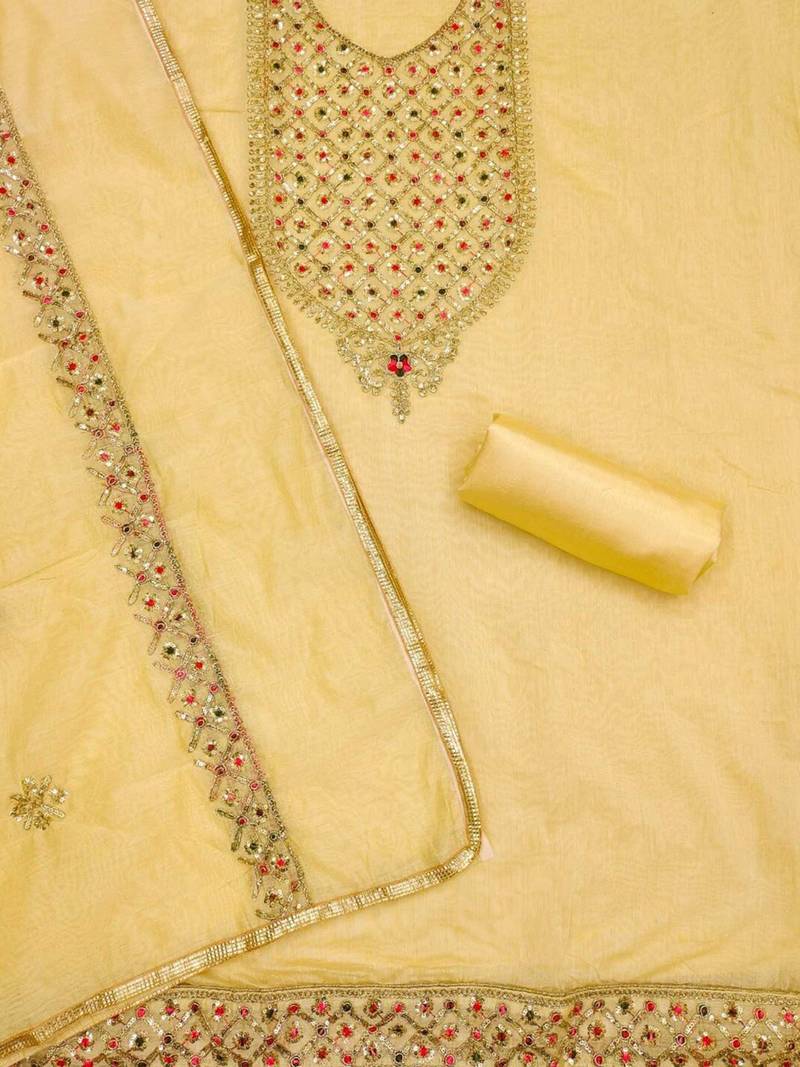 embroidered art silk unstitched dress material
