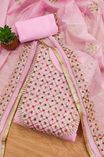 embroidered art silk unstitched dress material