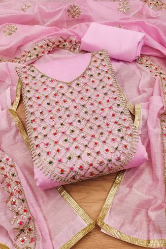 Embroidered Art Silk Unstitched Dress Material