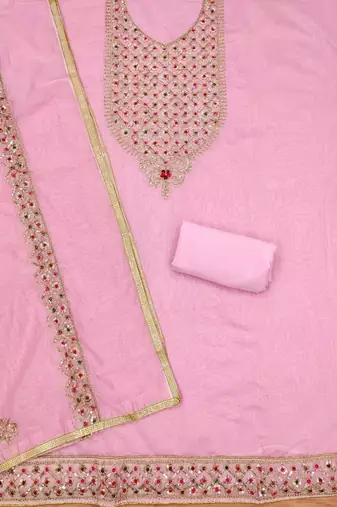 Embroidered Art Silk Unstitched Dress Material