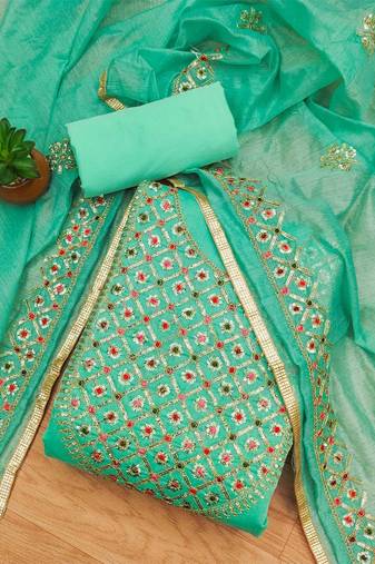 embroidered sequinned art silk unstitched dress material