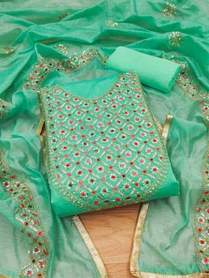 Embroidered Sequinned Art Silk Unstitched Dress Material 2