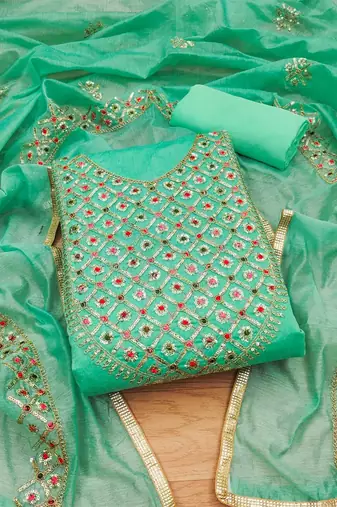 Embroidered Sequinned Art Silk Unstitched Dress Material
