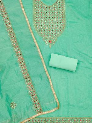 Embroidered Sequinned Art Silk Unstitched Dress Material 3