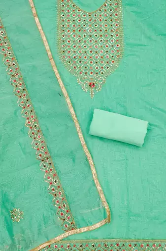 Embroidered Sequinned Art Silk Unstitched Dress Material