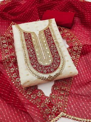 Ethnic Motifs Embroidered Sequinned Chanderi Butti Silk Unstitched Dress Material 1