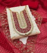Ethnic Motifs Embroidered Sequinned Chanderi Butti Silk Unstitched Dress Material