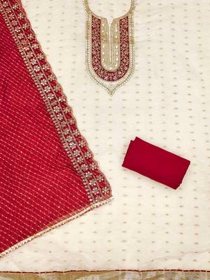 Ethnic Motifs Embroidered Sequinned Chanderi Butti Silk Unstitched Dress Material 3