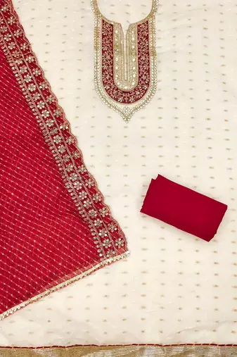 Ethnic Motifs Embroidered Sequinned Chanderi Butti Silk Unstitched Dress Material