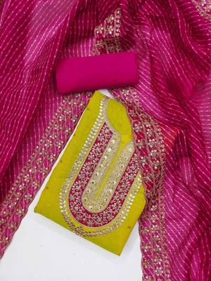 Ethnic Motifs Embroidered Sequinned Chanderi Butti Silk Unstitched Dress Material 1