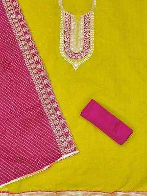 Ethnic Motifs Embroidered Sequinned Chanderi Butti Silk Unstitched Dress Material 3