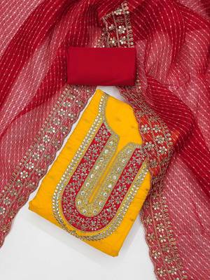 Ethnic Motifs Embroidered Sequinned Chanderi Butti Silk Unstitched Dress Material 1