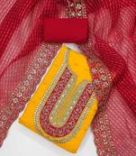 Ethnic Motifs Embroidered Sequinned Chanderi Butti Silk Unstitched Dress Material