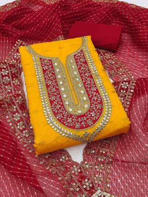 Ethnic Motifs Embroidered Sequinned Chanderi Butti Silk Unstitched Dress Material 2