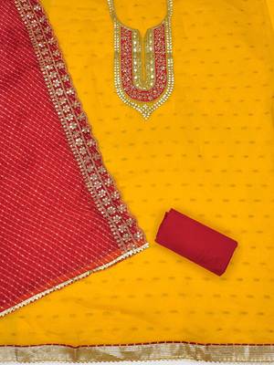 Ethnic Motifs Embroidered Sequinned Chanderi Butti Silk Unstitched Dress Material 3