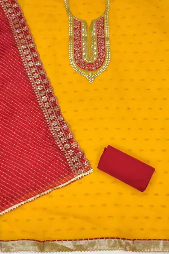 Ethnic Motifs Embroidered Sequinned Chanderi Butti Silk Unstitched Dress Material