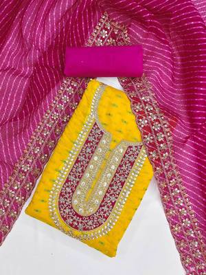 Ethnic Motifs Embroidered Sequinned Chanderi Butti Silk Unstitched Dress Material 1