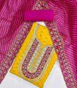 Ethnic Motifs Embroidered Sequinned Chanderi Butti Silk Unstitched Dress Material