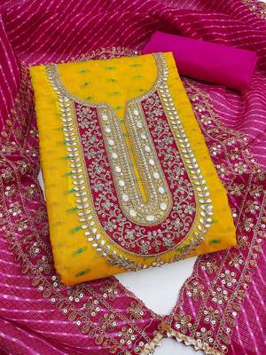 Ethnic Motifs Embroidered Sequinned Chanderi Butti Silk Unstitched Dress Material 2