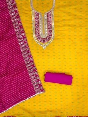 Ethnic Motifs Embroidered Sequinned Chanderi Butti Silk Unstitched Dress Material 3