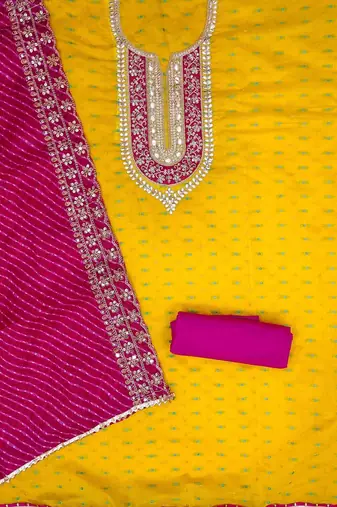 Ethnic Motifs Embroidered Sequinned Chanderi Butti Silk Unstitched Dress Material
