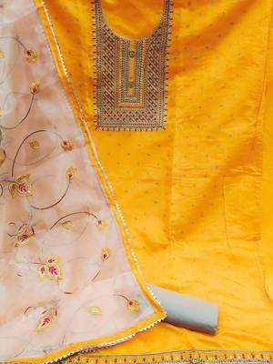 zari embroidered unstitched dress material 3