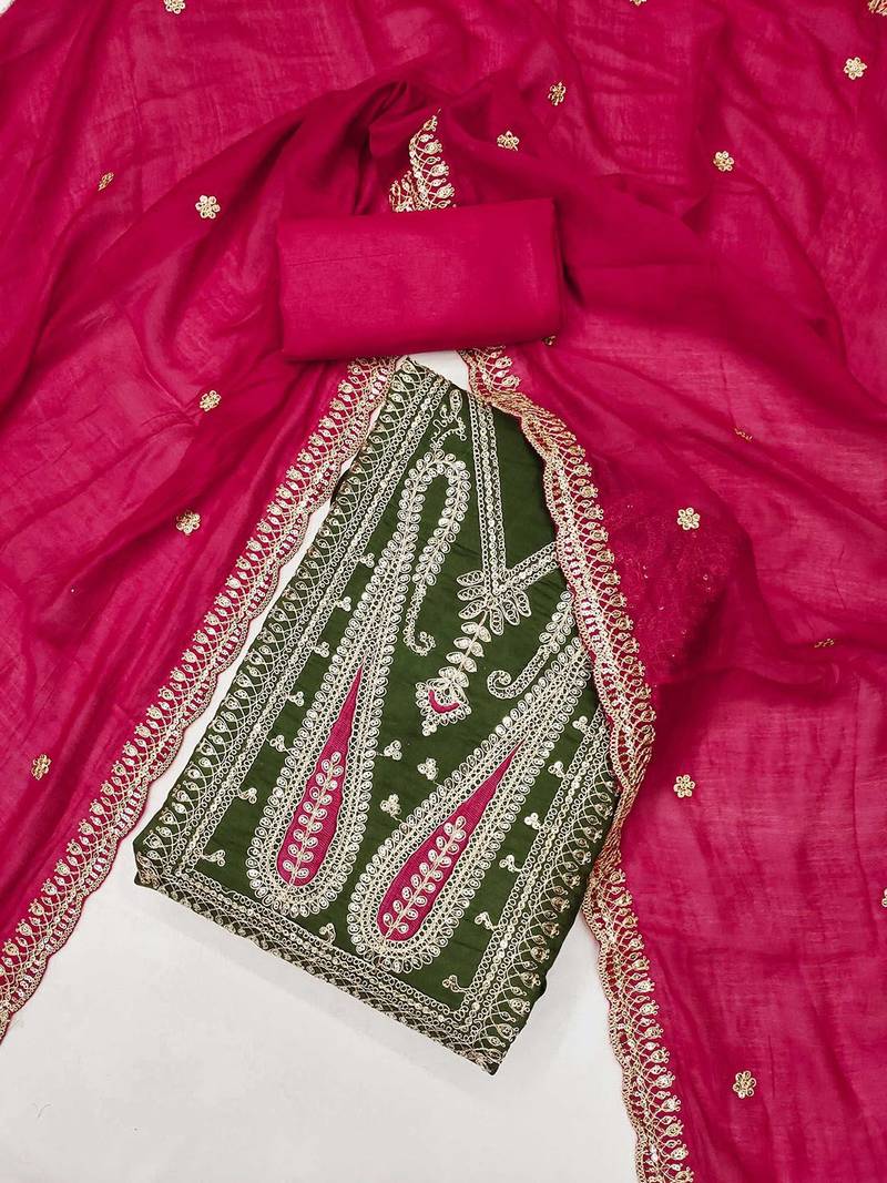 Paisley Embroidered Sequinned Unstitched Dress Material