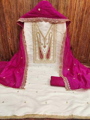 Floral Embroidered Sequinned Unstitched Dress Material 3