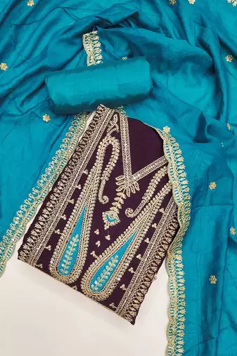 Paisley Embroidered Sequinned Silk Unstitched Dress Material