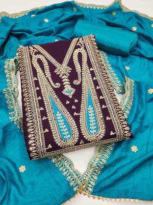 Paisley Embroidered Sequinned Silk Unstitched Dress Material 2