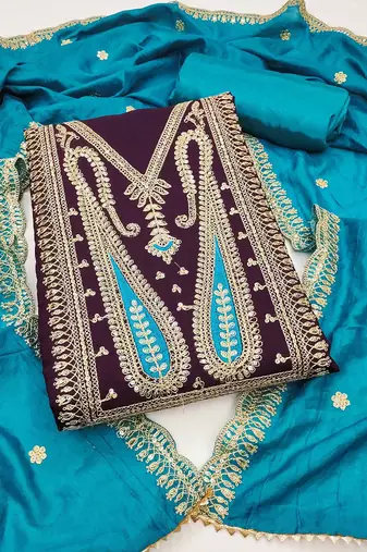 Paisley Embroidered Sequinned Silk Unstitched Dress Material