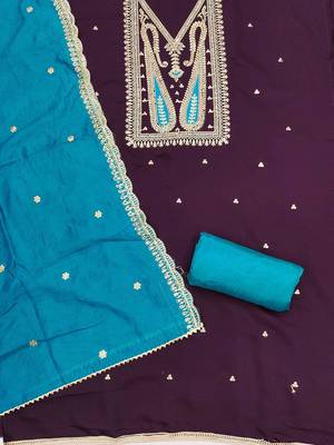 Paisley Embroidered Sequinned Silk Unstitched Dress Material 3