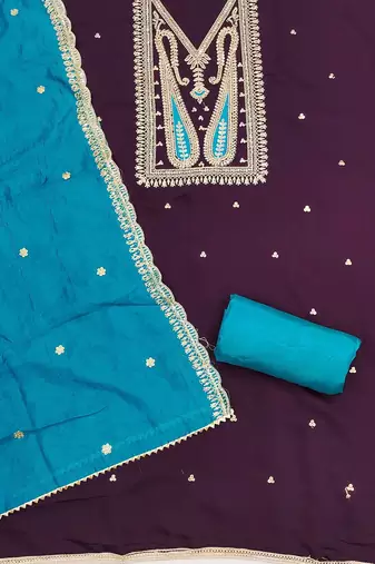 Paisley Embroidered Sequinned Silk Unstitched Dress Material