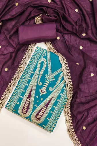 Paisley Embroidered Sequinned Unstitched Dress Material