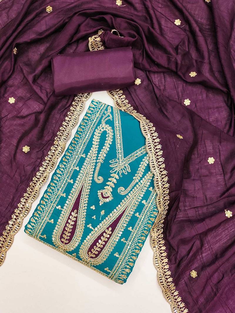Paisley Embroidered Sequinned Unstitched Dress Material