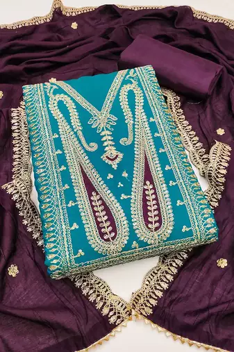 Paisley Embroidered Sequinned Unstitched Dress Material