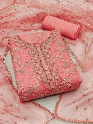 Sequinned Embellished Organza Unstitched Dress Material 1