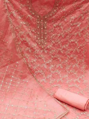 Sequinned Embellished Organza Unstitched Dress Material 2