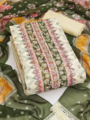 Geometric Printed Embroidered Organza Unstitched Dress Material 1