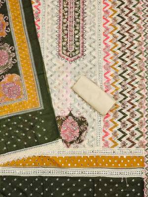 Geometric Printed Embroidered Organza Unstitched Dress Material 3