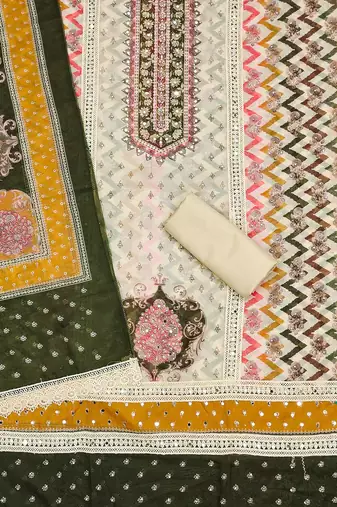 Geometric Printed Embroidered Organza Unstitched Dress Material