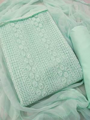 sea embroidered unstitched dress material 1